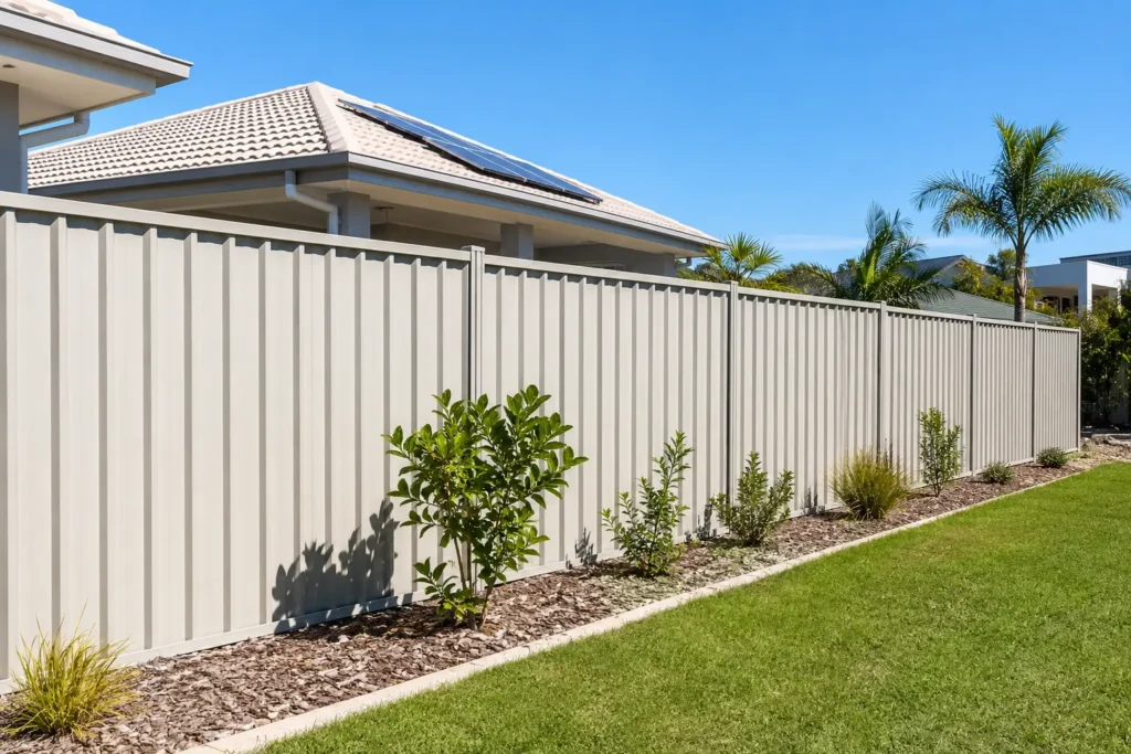 Colorbond fence installed in a Queensland backyard Colorbond fence installed in a Queensland backyard