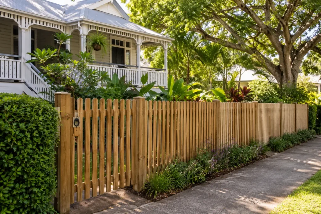Timber paling fence on a Queensland property Timber paling fence on a Queensland property