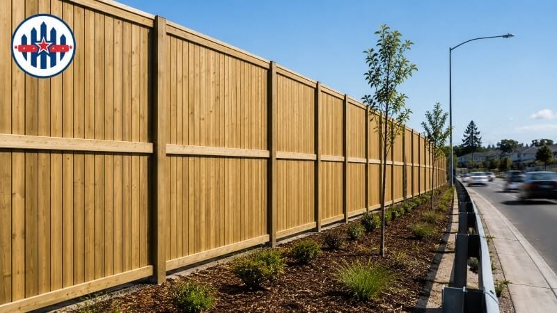 Acoustic timber fence reducing road noise for a residential property
Acoustic timber fence reducing road noise for a residential property