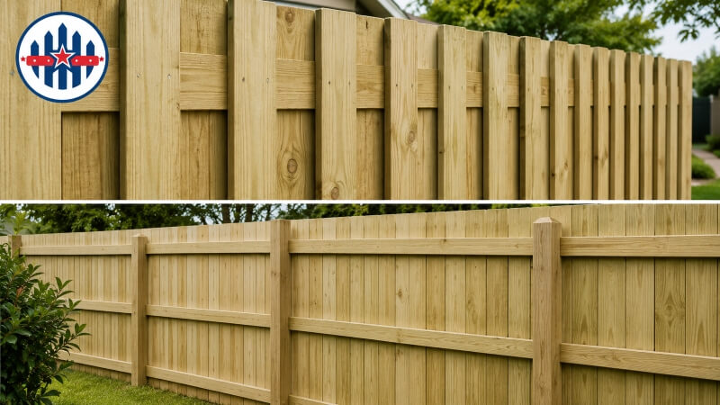 Board-on-board timber fence with wide overlapping boards for maximum privacy
Board-on-board timber fence with wide overlapping boards for maximum privacy