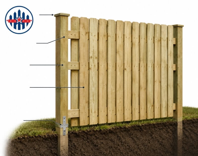 Timber fence components diagram — posts, rails, and palings explained Timber fence components diagram — posts, rails, and palings explained