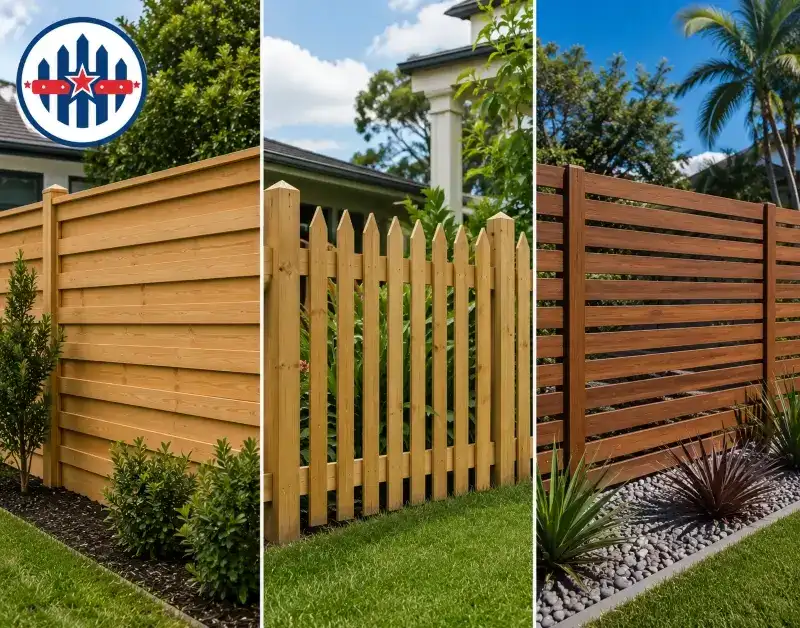 Timber fence style options for Queensland homes — Top Class Fences Different timber fence styles including lapped and capped, picket, and horizontal slat fences in Queensland