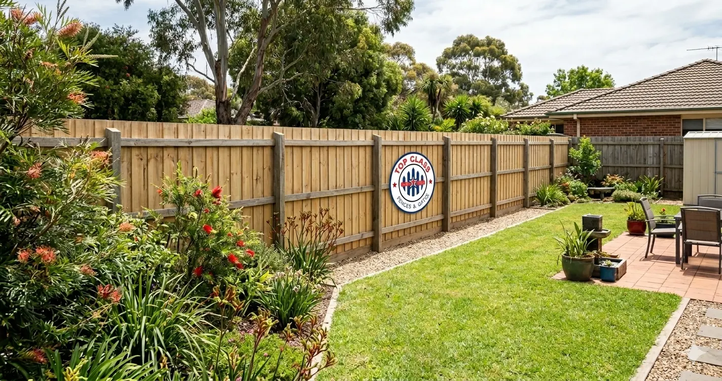 Timber paling fence installed in Australian backyard