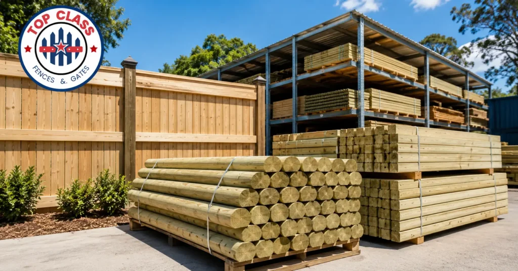 Top Class Fences timber fencing supplies including treated pine posts, palings and rails available in Brisbane Queensland